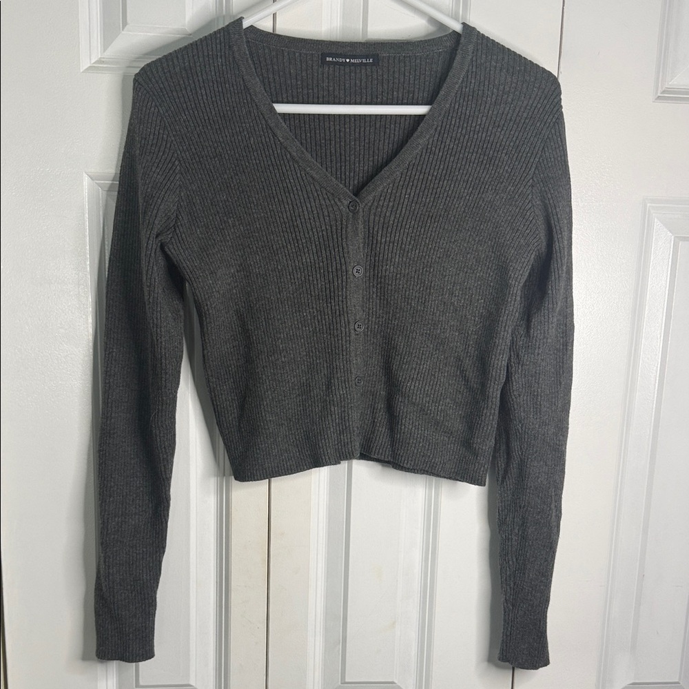 Gray Brandy Melville Cropped Cardigan Sweater